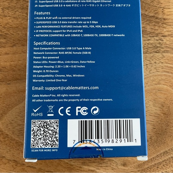 NIB Cable Matters usb to Ethernet network adapter - Picture 3 of 4